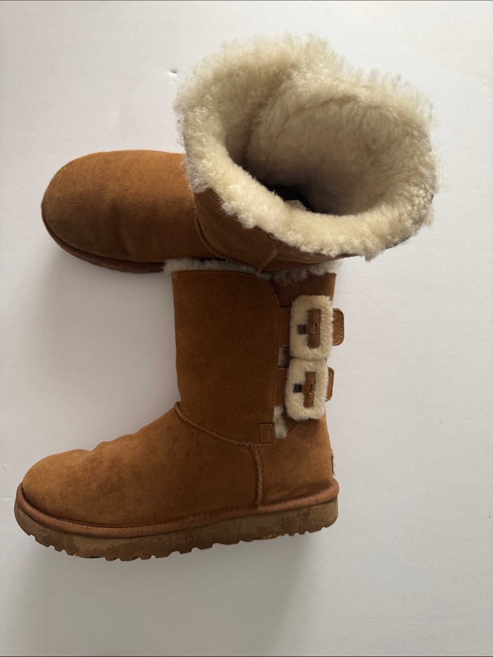 UGG Chestnut Shearling-Lined Suede Boots with Buckle Detail
